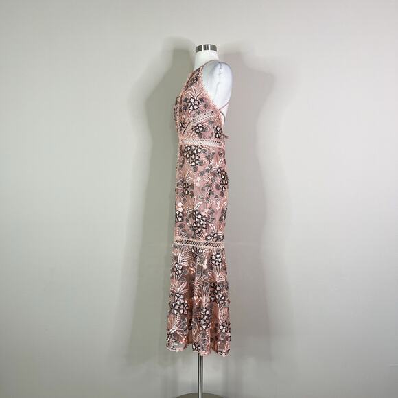 NBD | Revolve Felicity Pink Embroidered Floral Mermaid Halter Cocktail Dress M - Picture 11 of 12
